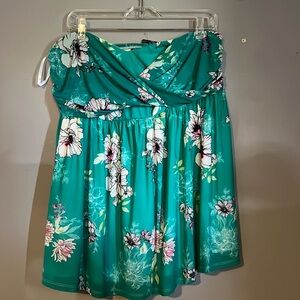 NWT - Torrid Turquoise Floral Mesh Strapless Babydoll Top